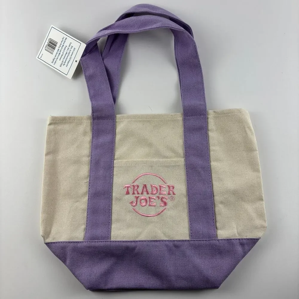Trader Joe’s Mini Pastel Canvas Tote Bag Limited Edition Purple